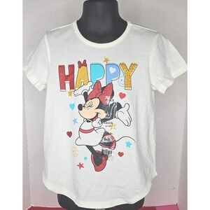 Disney Sz XS (4/5) Minnie Mouse Girls T-Shirt Happy Graphic Tee New